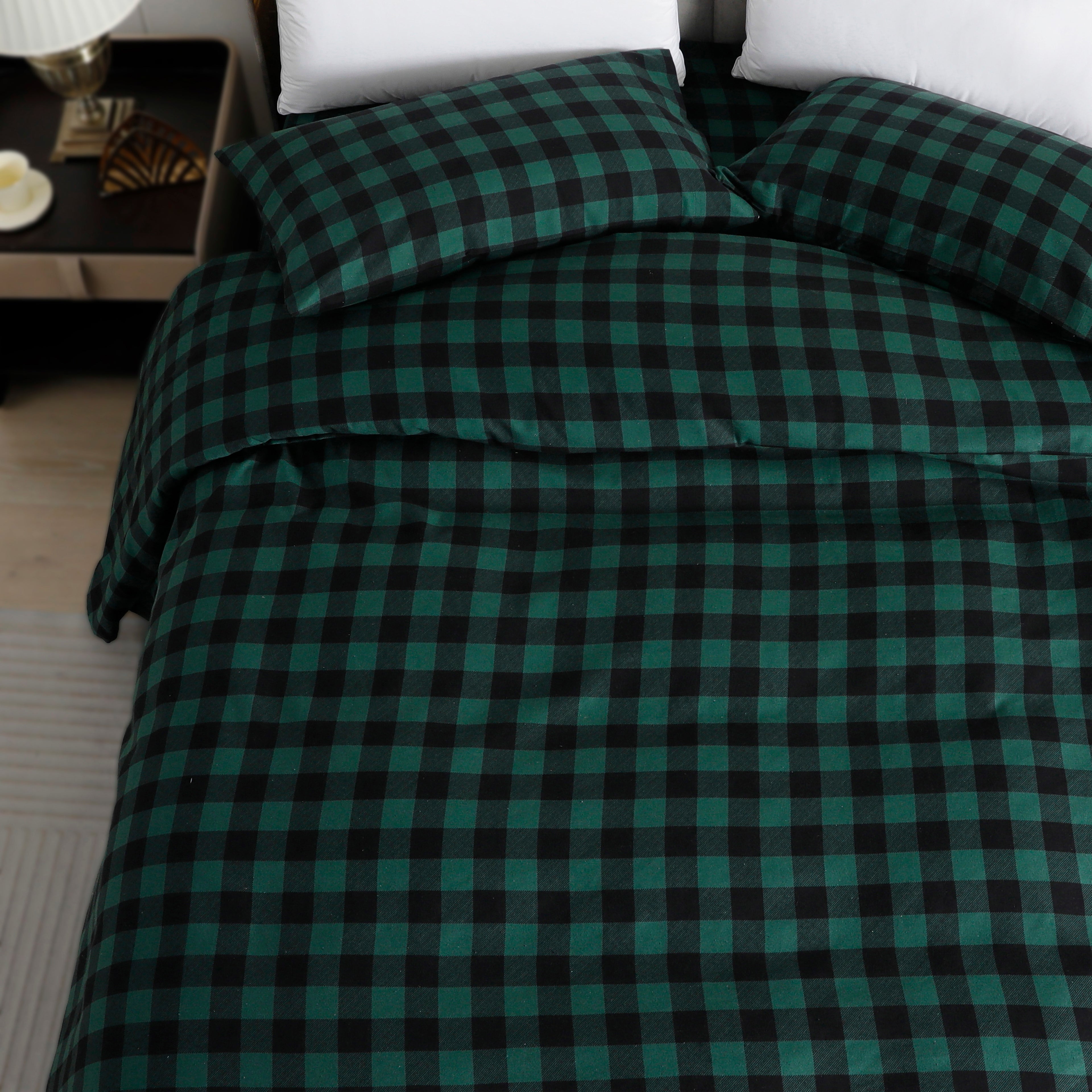 Buffalo Checkered Pattern - 100% Turkish Cotton Flannel, 4-Piece Flannel Sheet Set