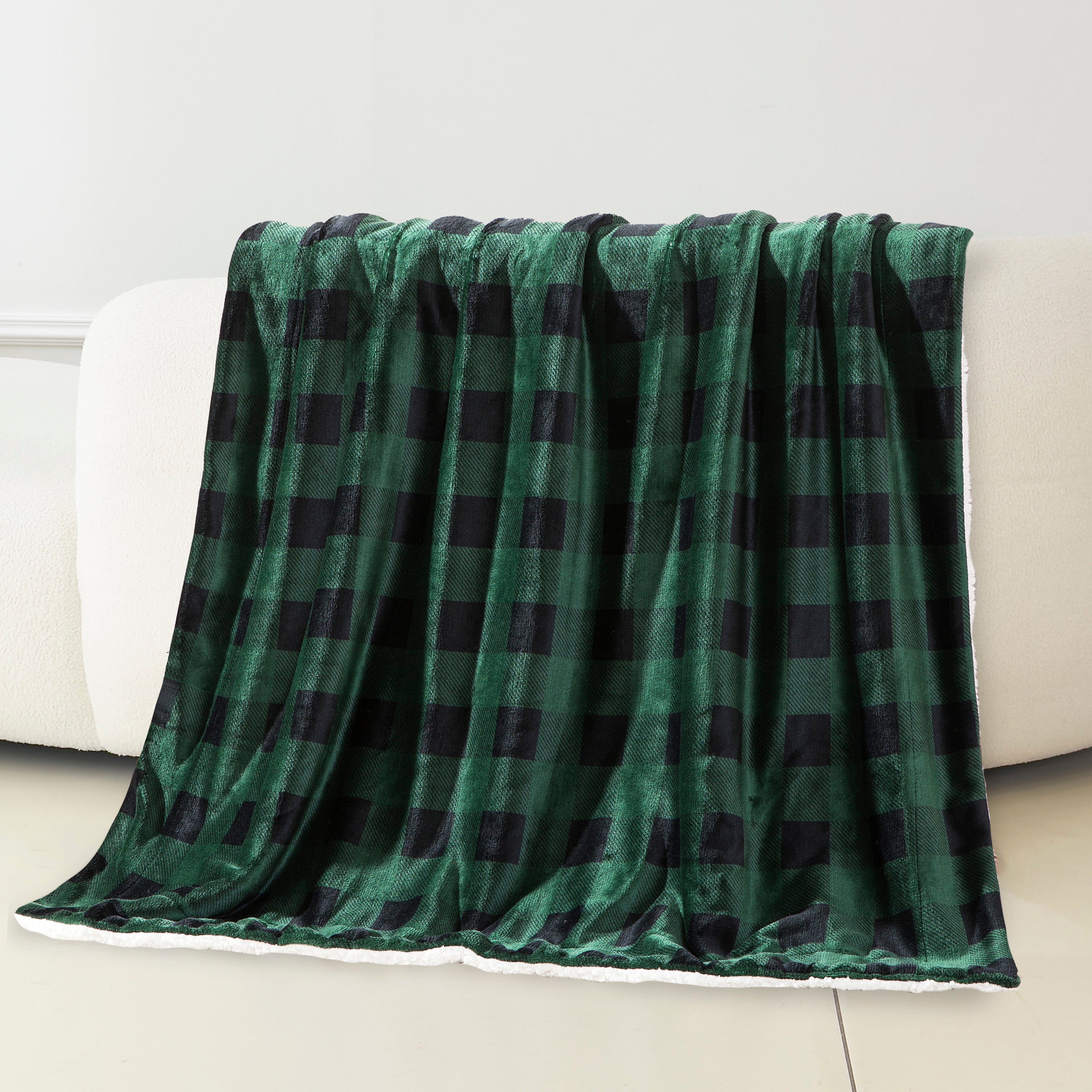 Buffalo Plaid Flannel Fleece Sherpa Throw Blanket