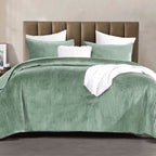 3-Piece Velvet Corduroy Stripe Quilted Bedspread Coverlet Set
