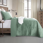 3-Piece Velvet Corduroy Stripe Quilted Bedspread Coverlet Set