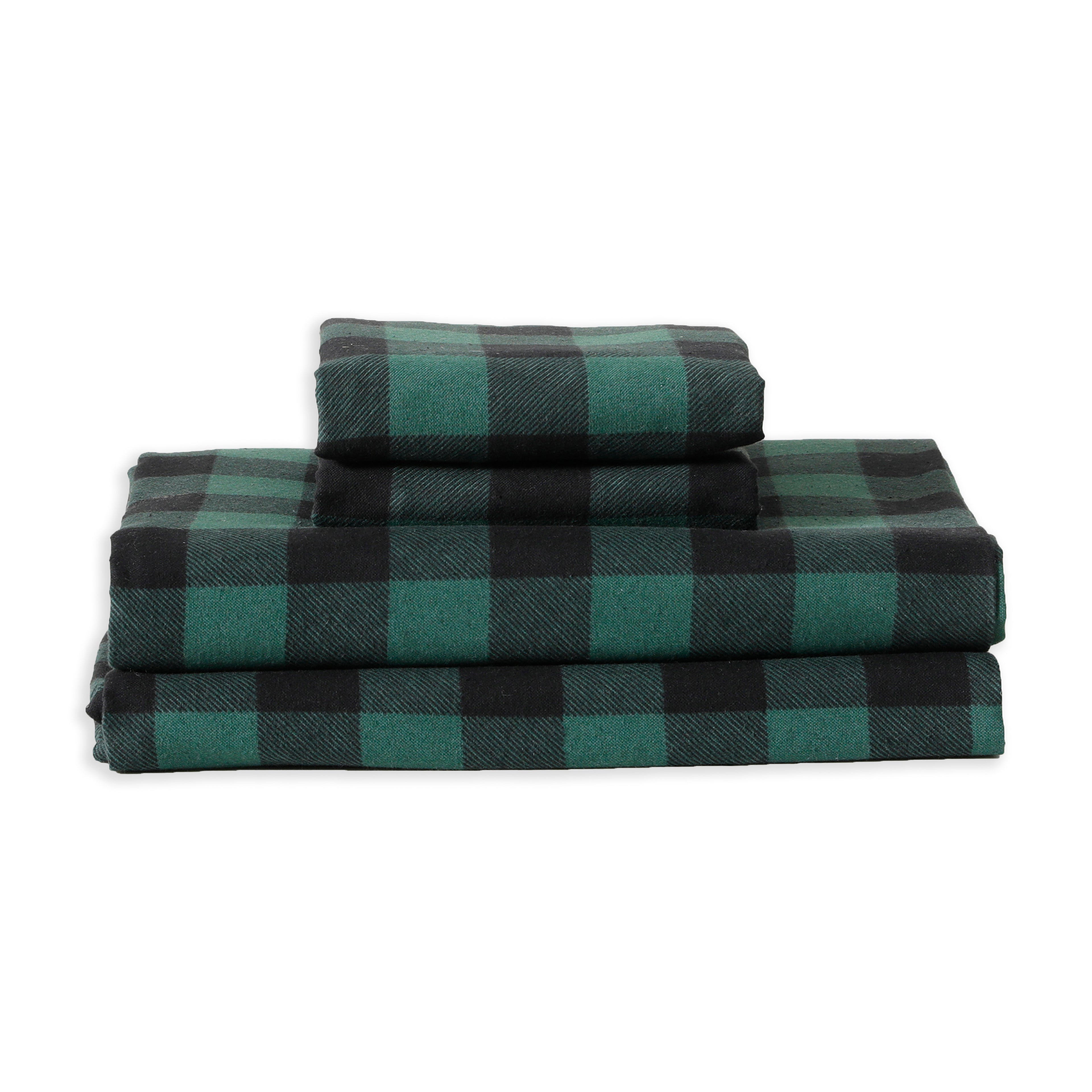 Buffalo Checkered Pattern - 100% Turkish Cotton Flannel, 4-Piece Flannel Sheet Set