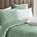 3-Piece Velvet Corduroy Stripe Quilted Bedspread Coverlet Set