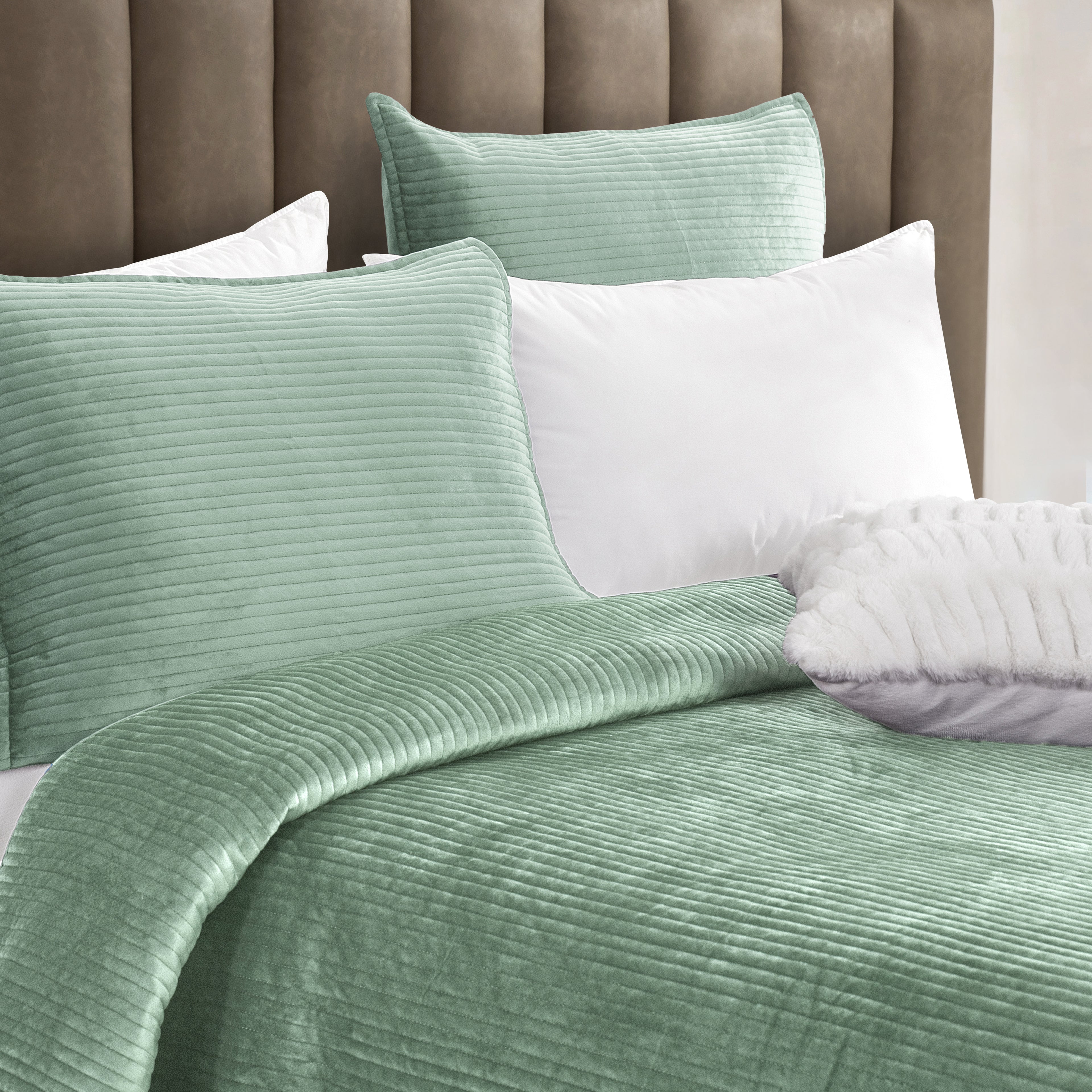 3-Piece Velvet Corduroy Stripe Quilted Bedspread Coverlet Set