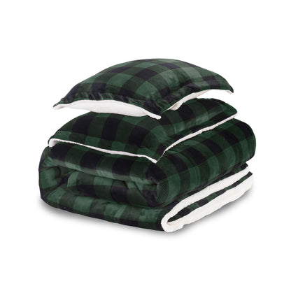 Elegant Comfort 3-Piece Buffalo Micro-Suede Reversible Sherpa - Lodge-Plaid Pattern Comforter Set