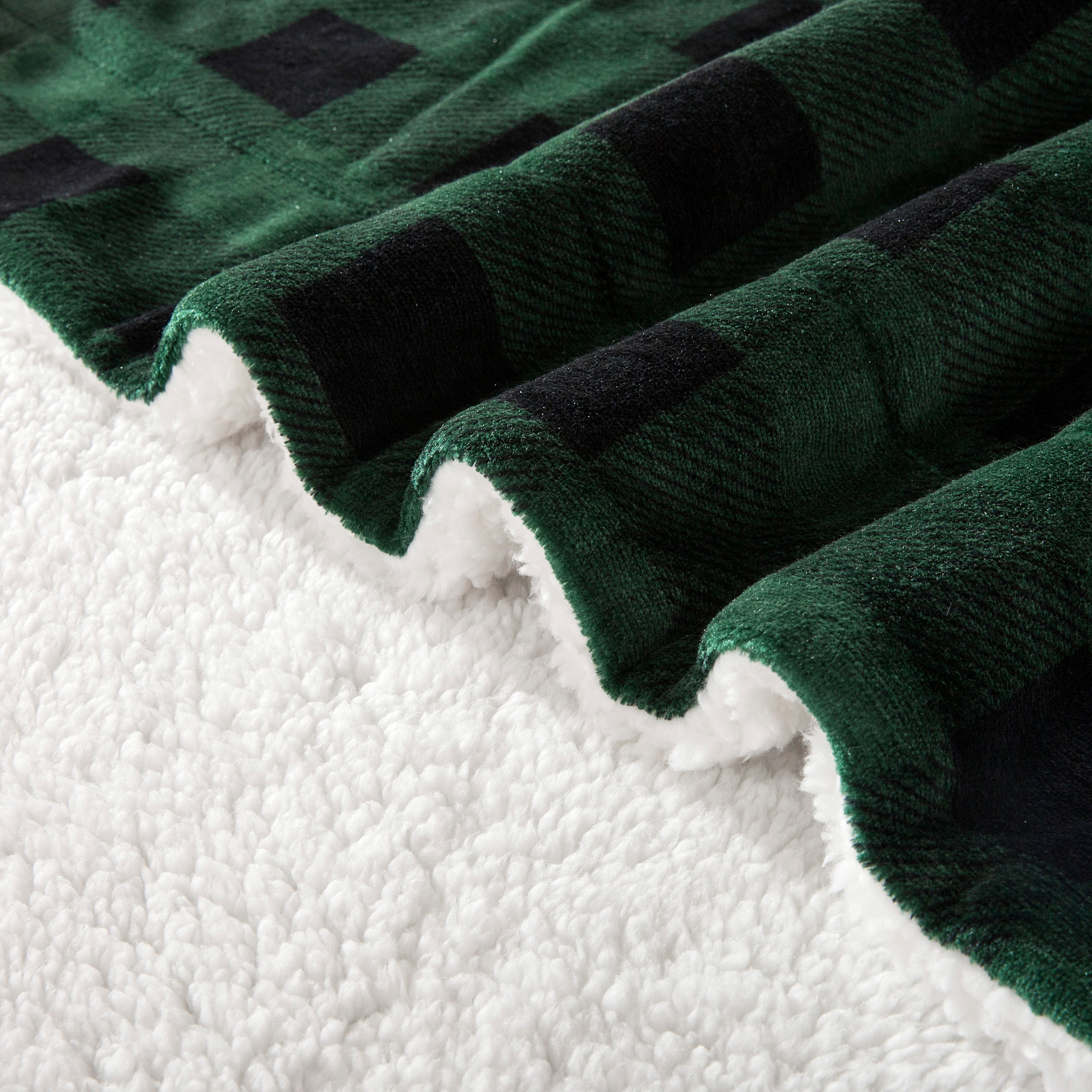 Buffalo Plaid Flannel Fleece Sherpa Throw Blanket
