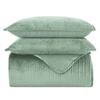 3-Piece Velvet Corduroy Stripe Quilted Bedspread Coverlet Set