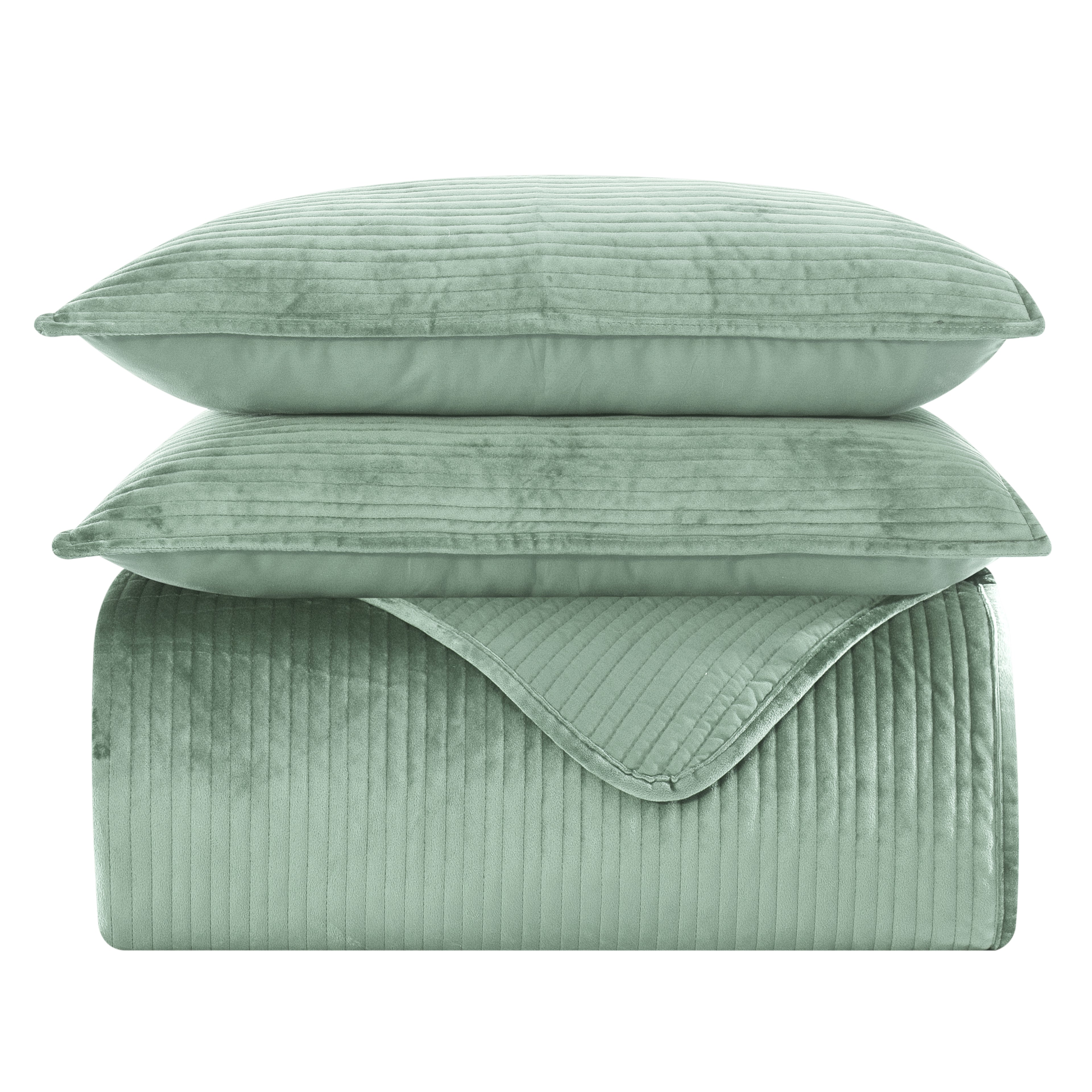 3-Piece Velvet Corduroy Stripe Quilted Bedspread Coverlet Set