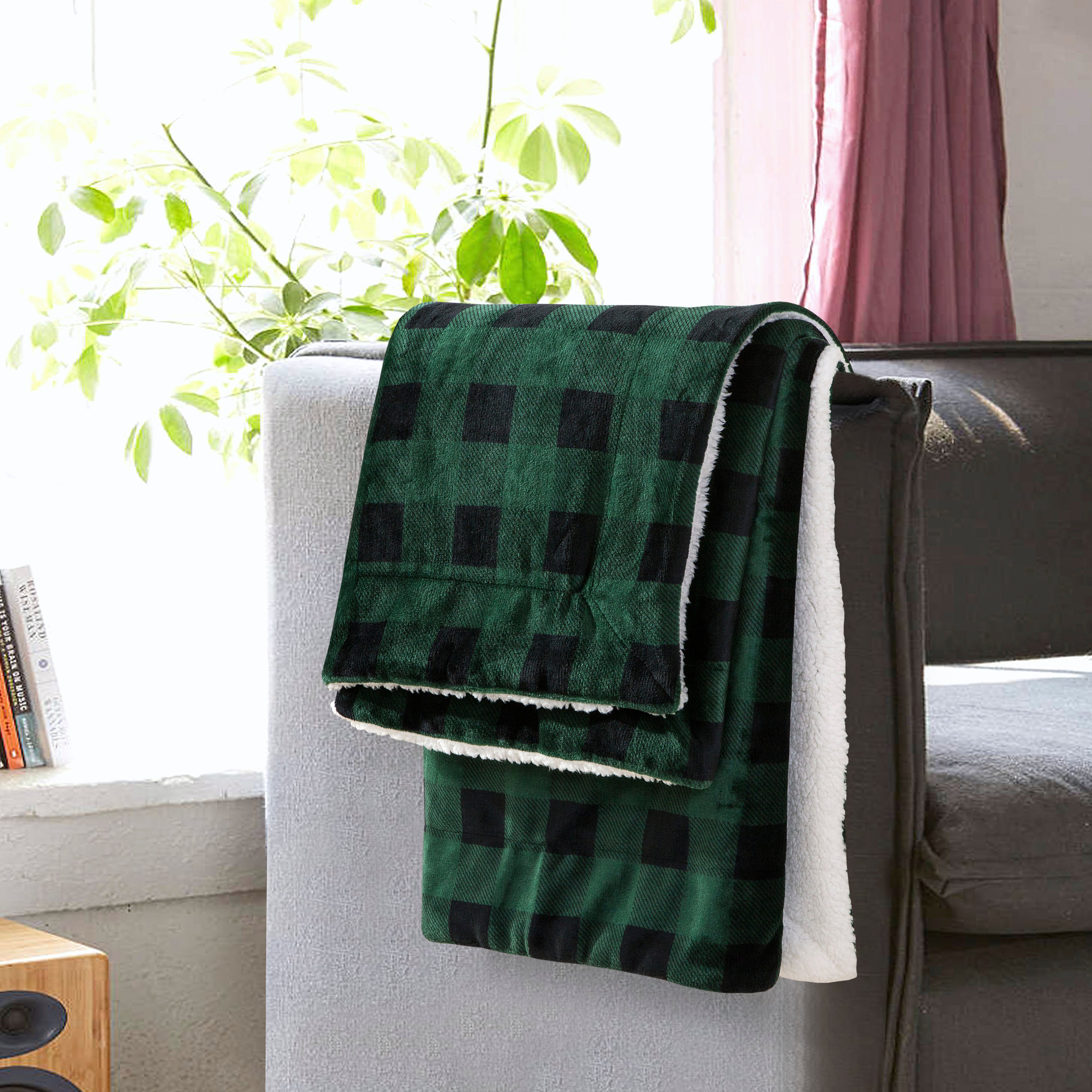 Buffalo Plaid Flannel Fleece Sherpa Throw Blanket
