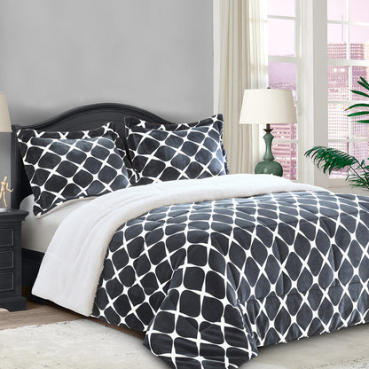 Elegant Comfort 3-Piece Micro-Suede Reversible Sherpa - Bloomingdale Pattern Comforter Set