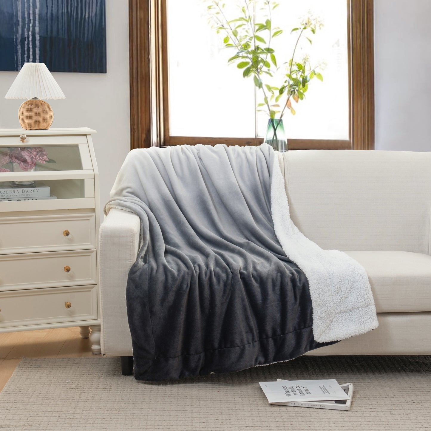 Elegant Comfort Ombre Printed - Sherpa Backed Plush Throw Blankets - 50 x 60 inches