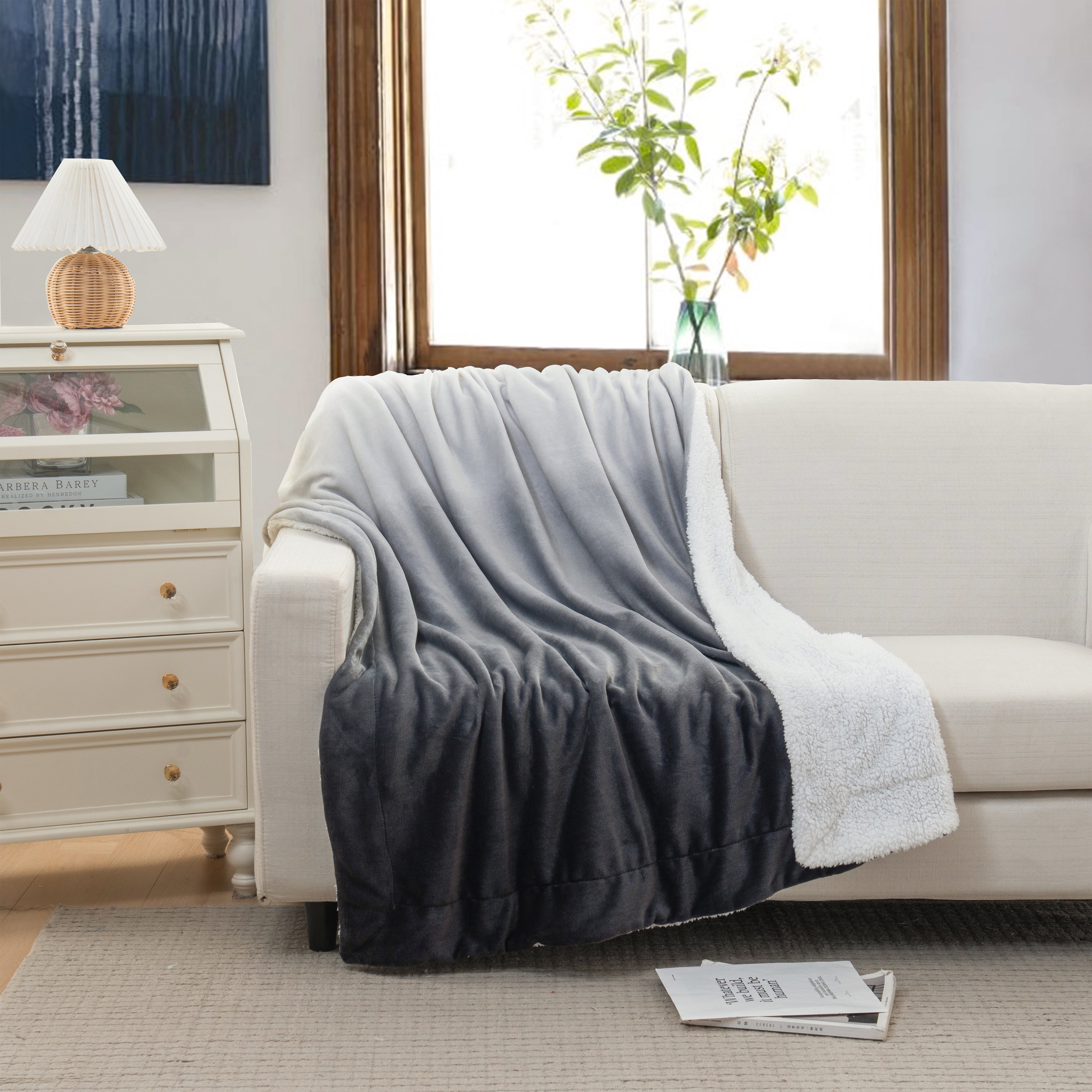 Ombre Printed - Sherpa Backed Plush Throw Blankets - 50 x 60 inches
