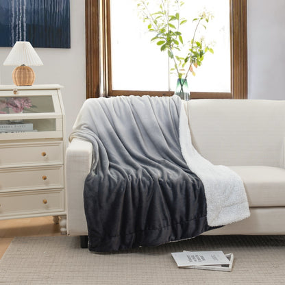 Elegant Comfort Ombre Printed - Sherpa Backed Plush Throw Blankets - 50 x 60 inches