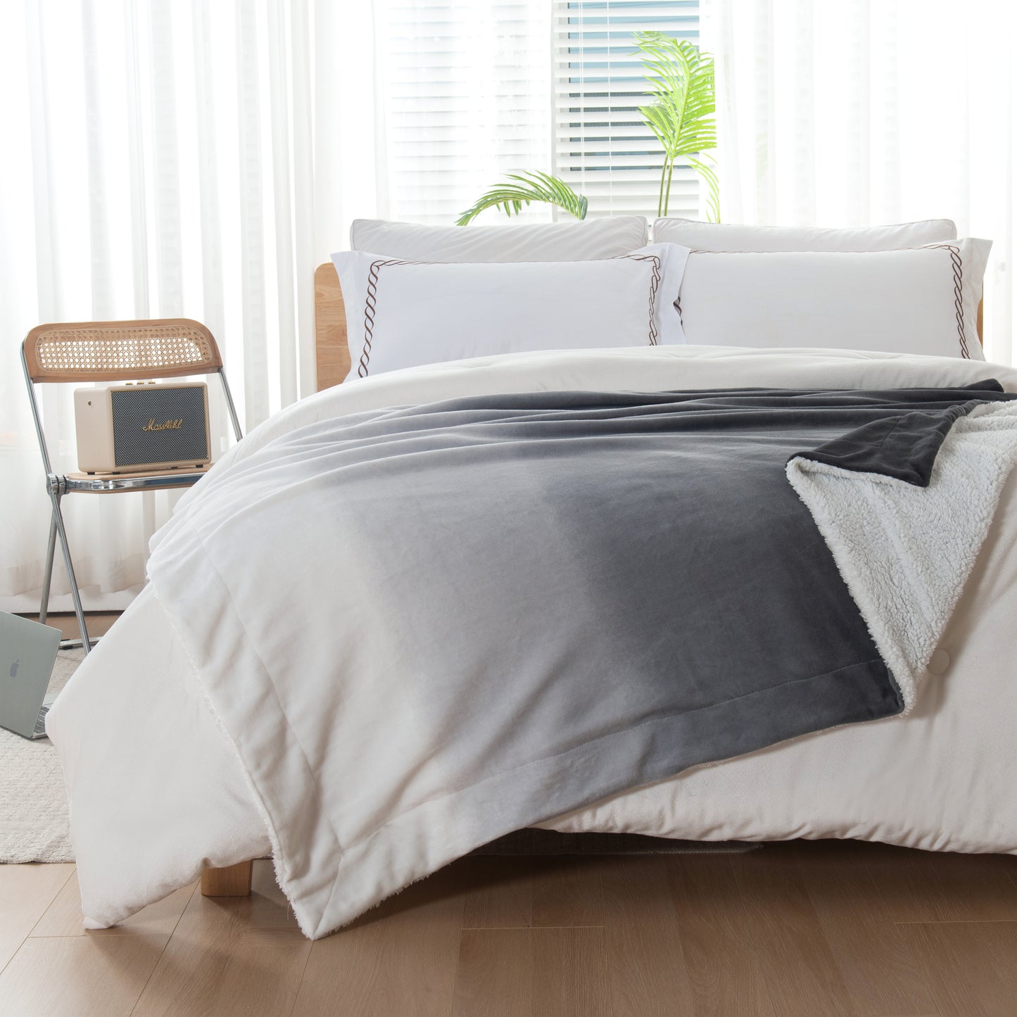 Elegant Comfort Ombre Printed - Sherpa Backed Plush Throw Blankets - 50 x 60 inches