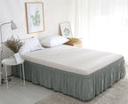 1-Piece Top-Knot Tassel Pompom Fringe Ruffle Bed Skirt - Around Style Elastic Bed Wrap - 16 inch Drop