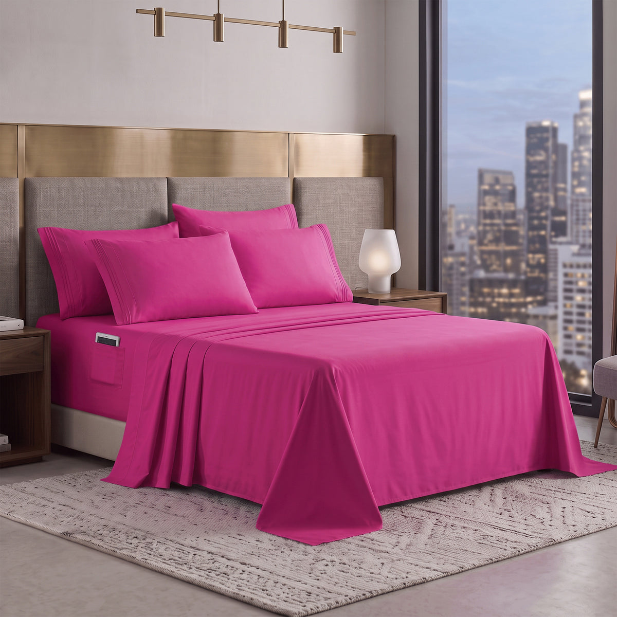 Extra deep Pocket 3 Line Embroidery, 6-Piece Sheet Set