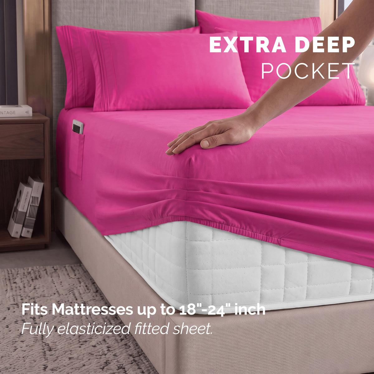 Extra deep Pocket 3 Line Embroidery, 6-Piece Sheet Set