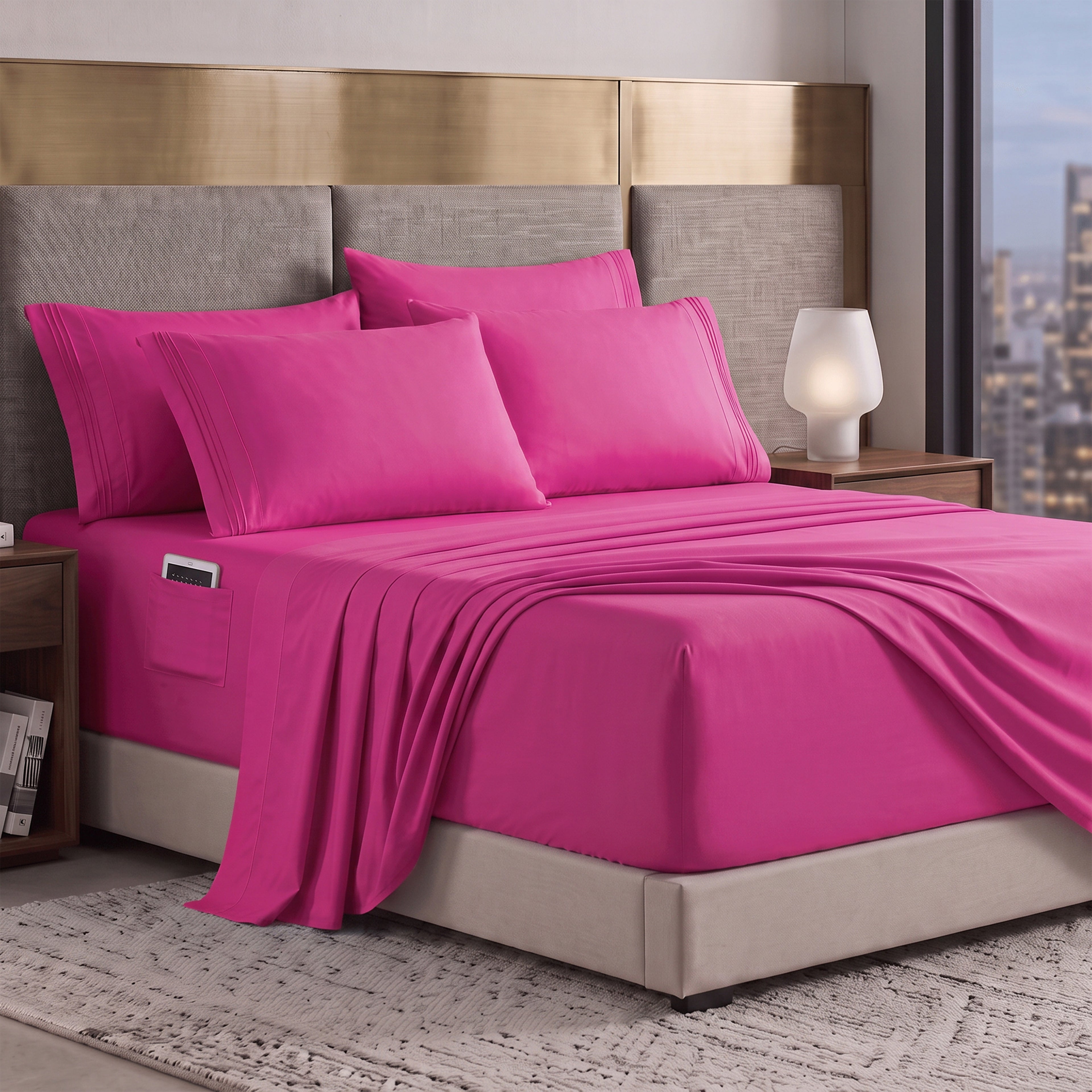 Extra deep Pocket 3 Line Embroidery, 6-Piece Sheet Set