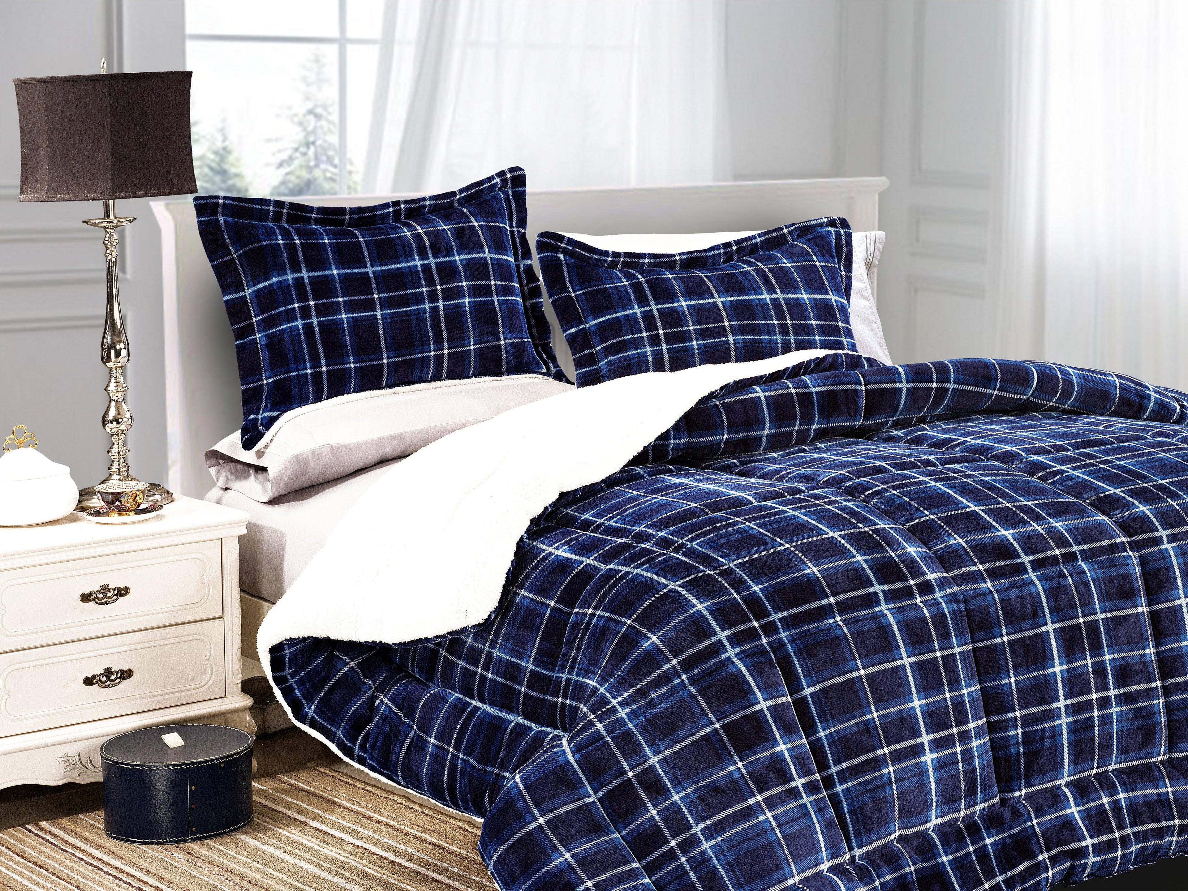 3-Piece Plaid Micro-Suede Reversible Sherpa - Comforter Set