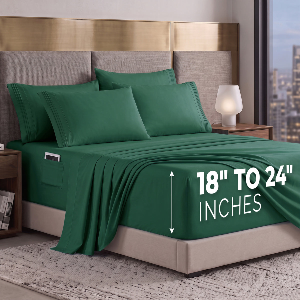 Extra deep 18-24 Inch Pocket 3 Line Embroidery, 6-Piece Sheet Set, Moody Shades