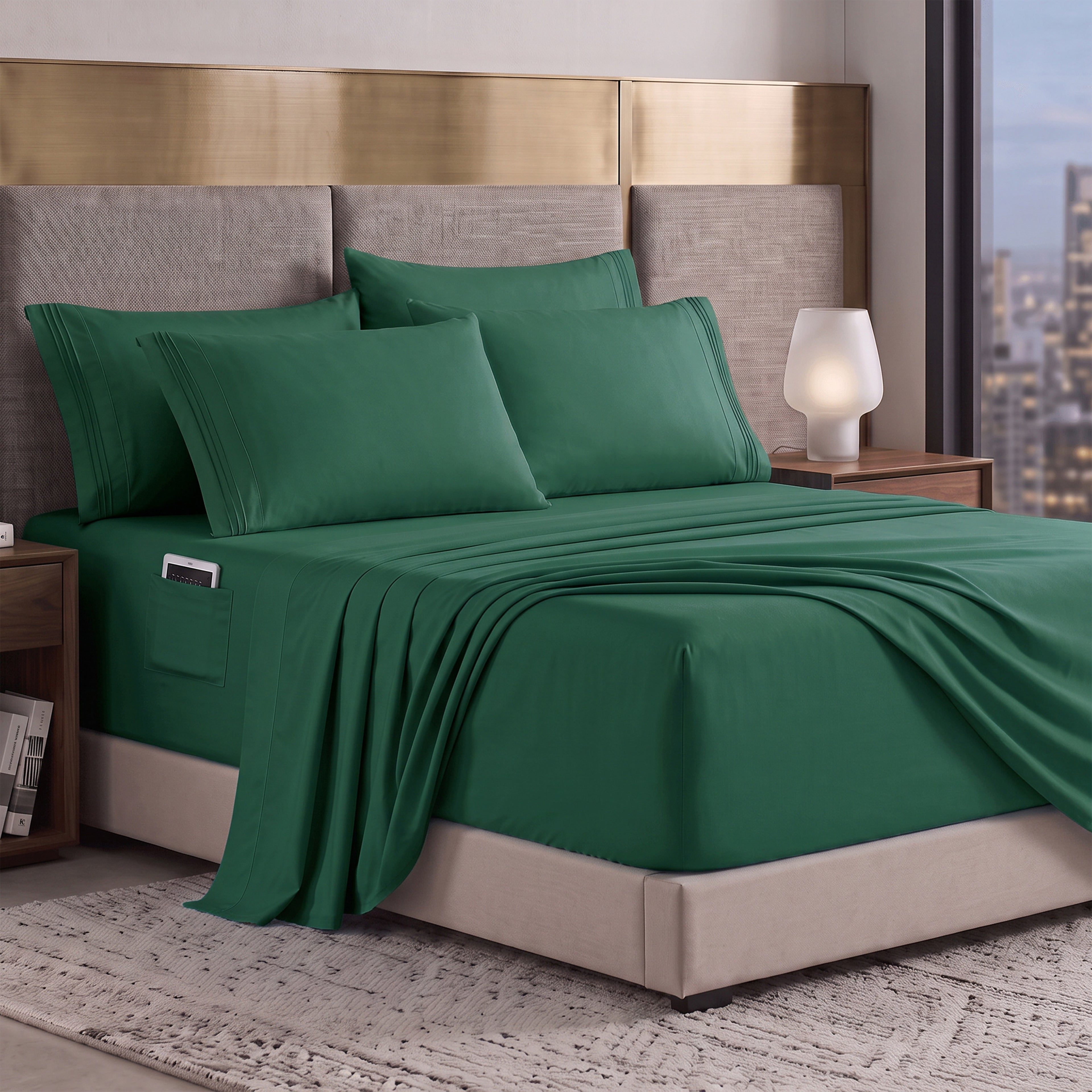 Extra deep 18-24 Inch Pocket 3 Line Embroidery, 6-Piece Sheet Set, Moody Shades