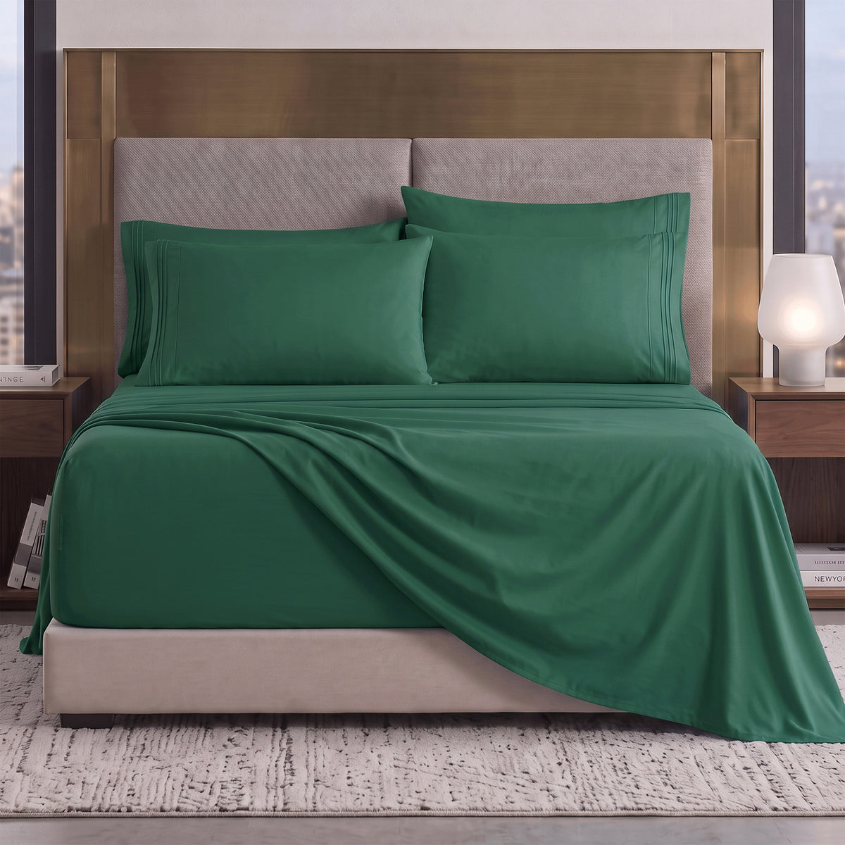 Extra deep 18-24 Inch Pocket 3 Line Embroidery, 6-Piece Sheet Set, Moody Shades