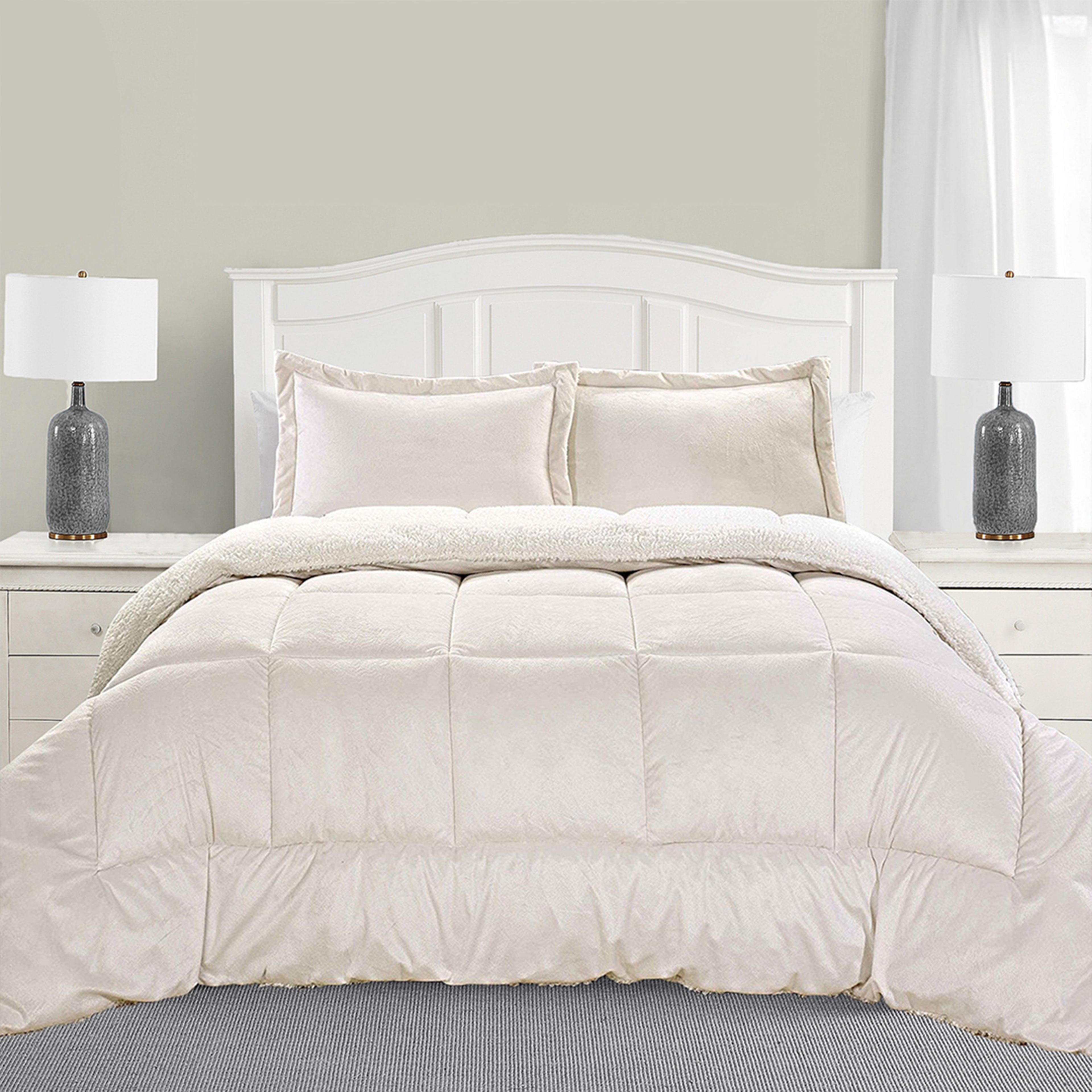 3-Piece Micro-Suede Reversible Sherpa - Solid Color Design Comforter Set