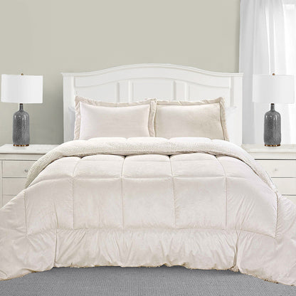 Elegant Comfort 3-Piece Micro-Suede Reversible Sherpa - Solid Color Design Comforter Set