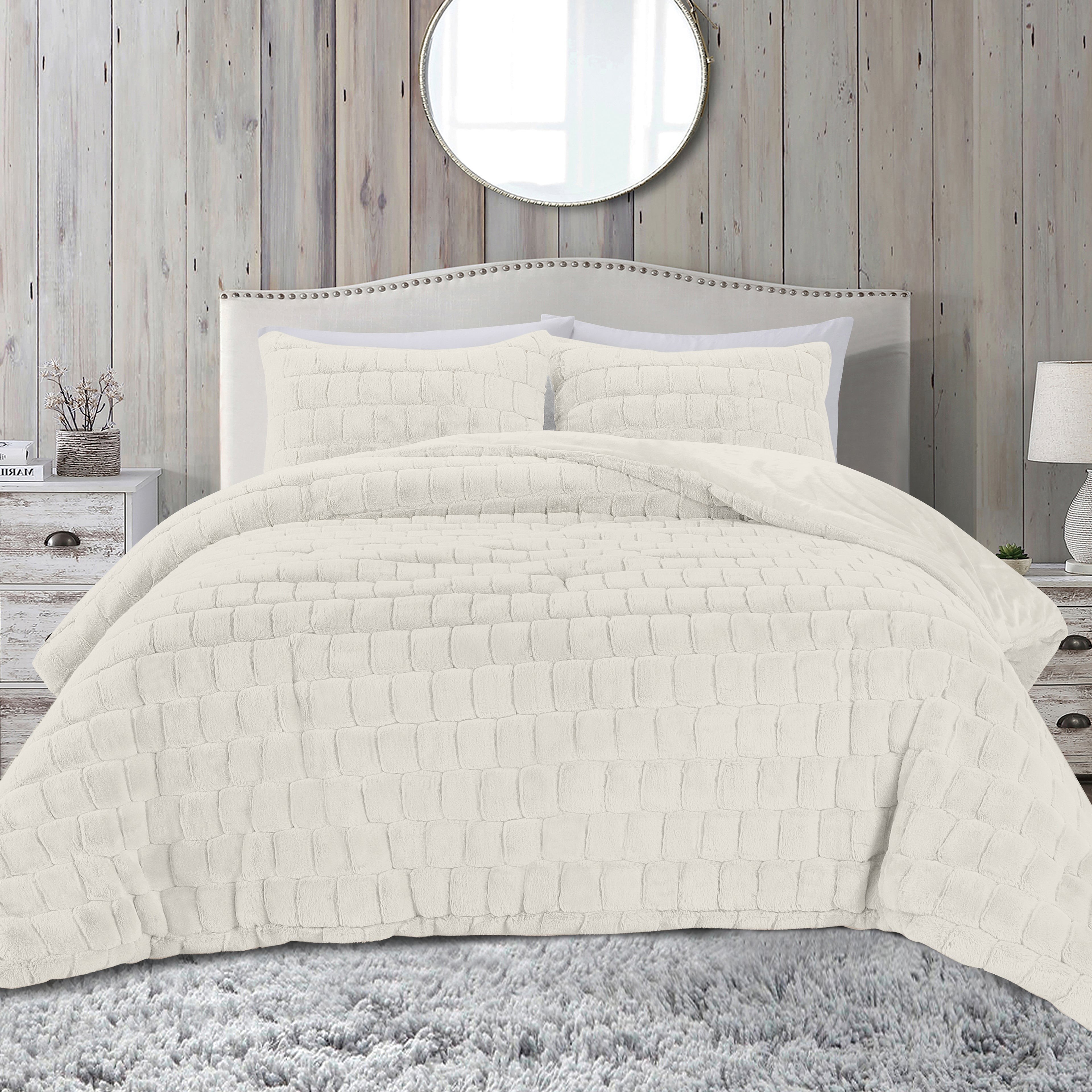 Fluffy 3-Piece Faux Rabbit Fur Comforter Set