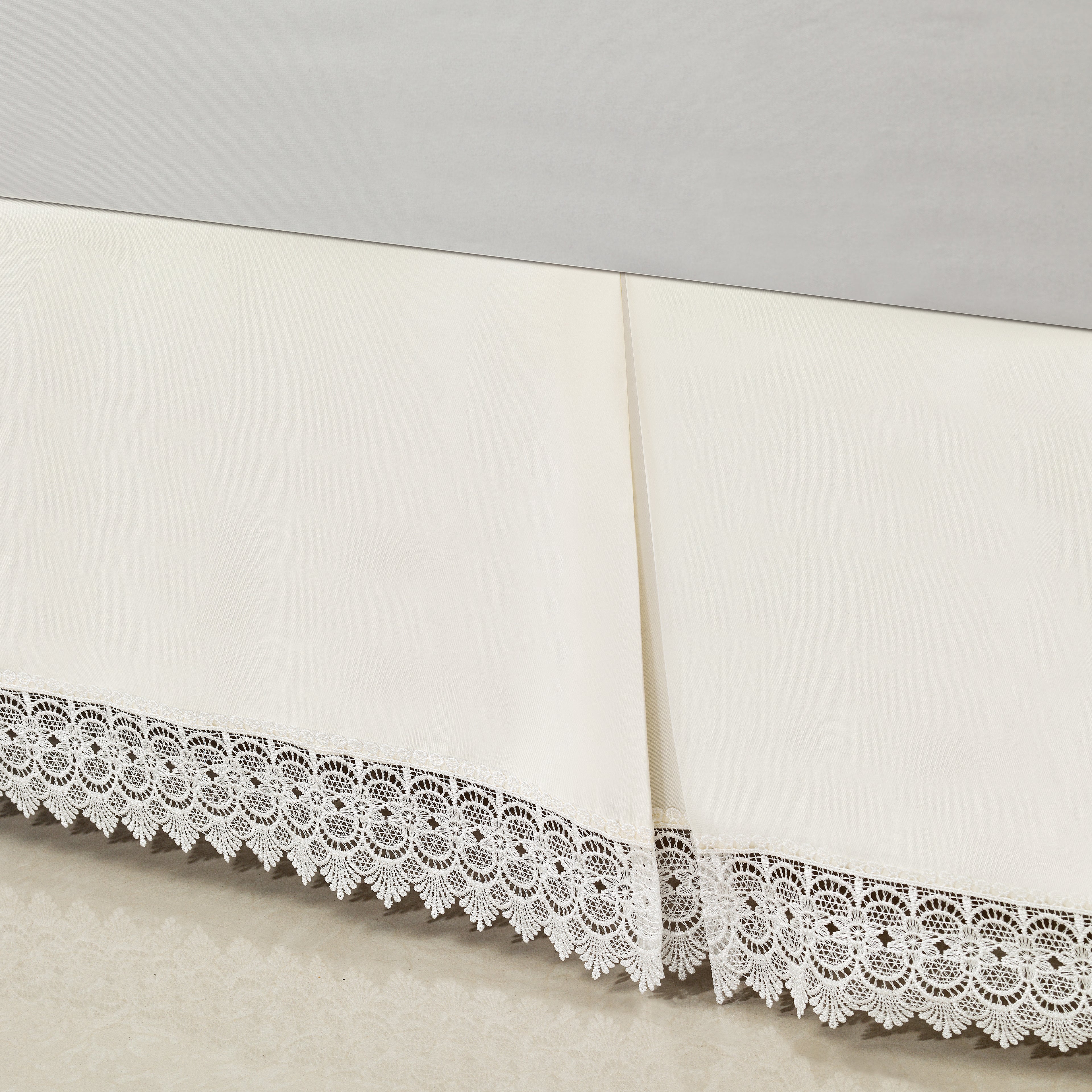 1-Piece Lace Fringe Bed Skirt - 15 inch Drop - Elevate your Bed