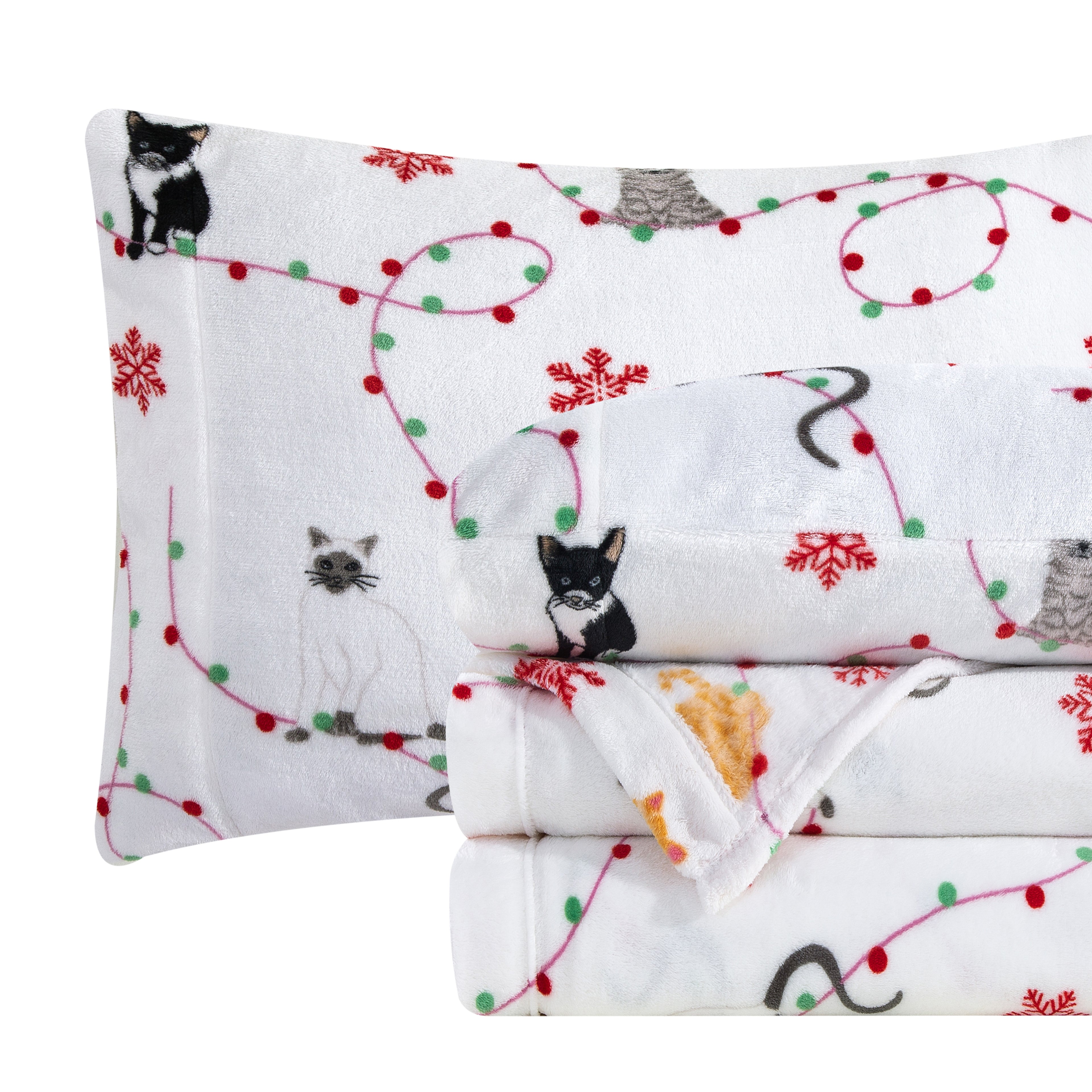 4-Piece Holiday Christmas Velvet Plush Flannel Sheet Set
