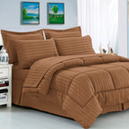8-Piece Dobby Stripe Comforter Set - Includes 4-Piece Sheet Set with Double Sided Storage Pockets