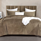 3-Piece Velvet Corduroy Stripe Quilted Bedspread Coverlet Set