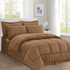 8-Piece Dobby Stripe Comforter Set - Includes 4-Piece Sheet Set with Double Sided Storage Pockets