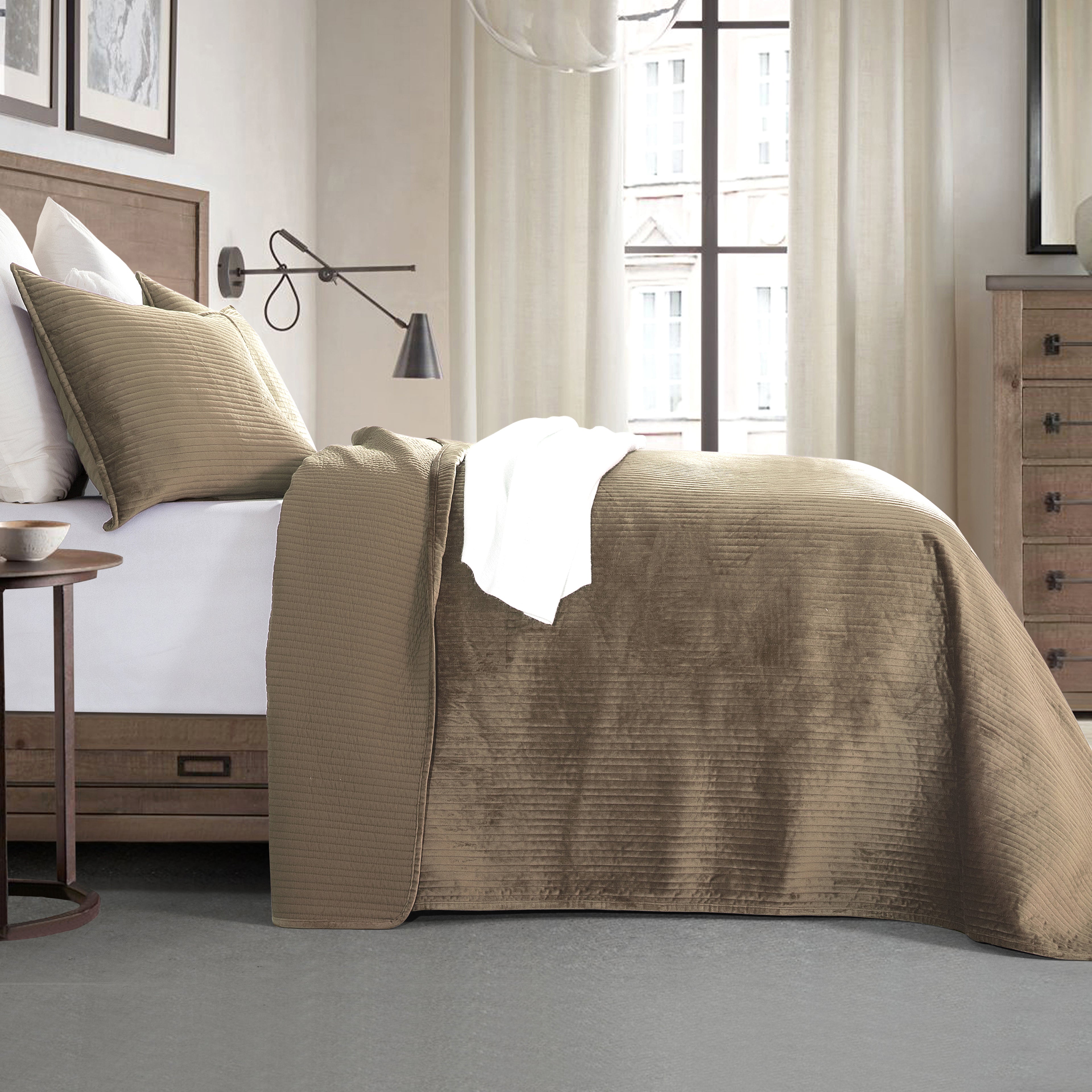 3-Piece Velvet Corduroy Stripe Quilted Bedspread Coverlet Set