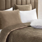 3-Piece Velvet Corduroy Stripe Quilted Bedspread Coverlet Set