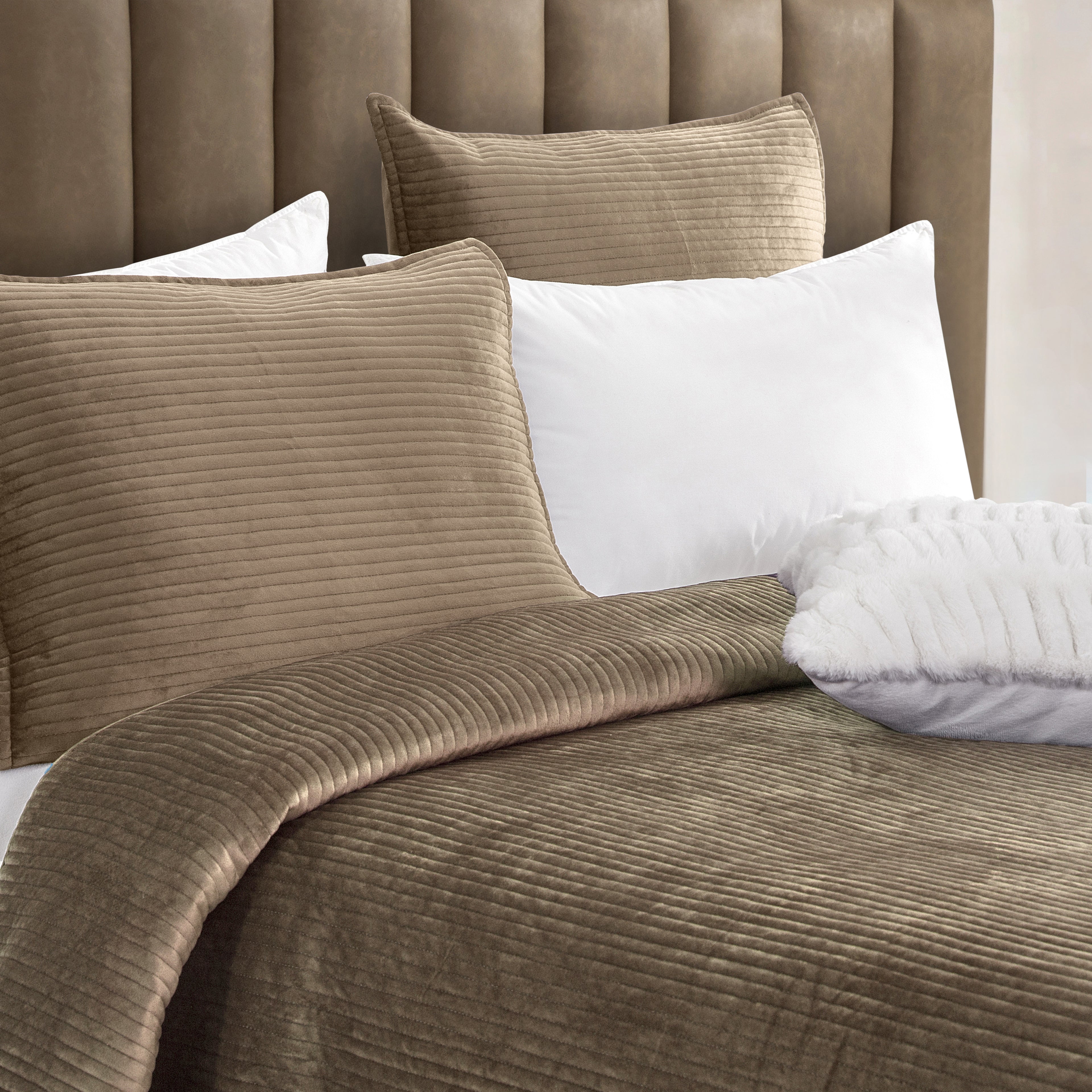 3-Piece Velvet Corduroy Stripe Quilted Bedspread Coverlet Set