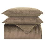 3-Piece Velvet Corduroy Stripe Quilted Bedspread Coverlet Set