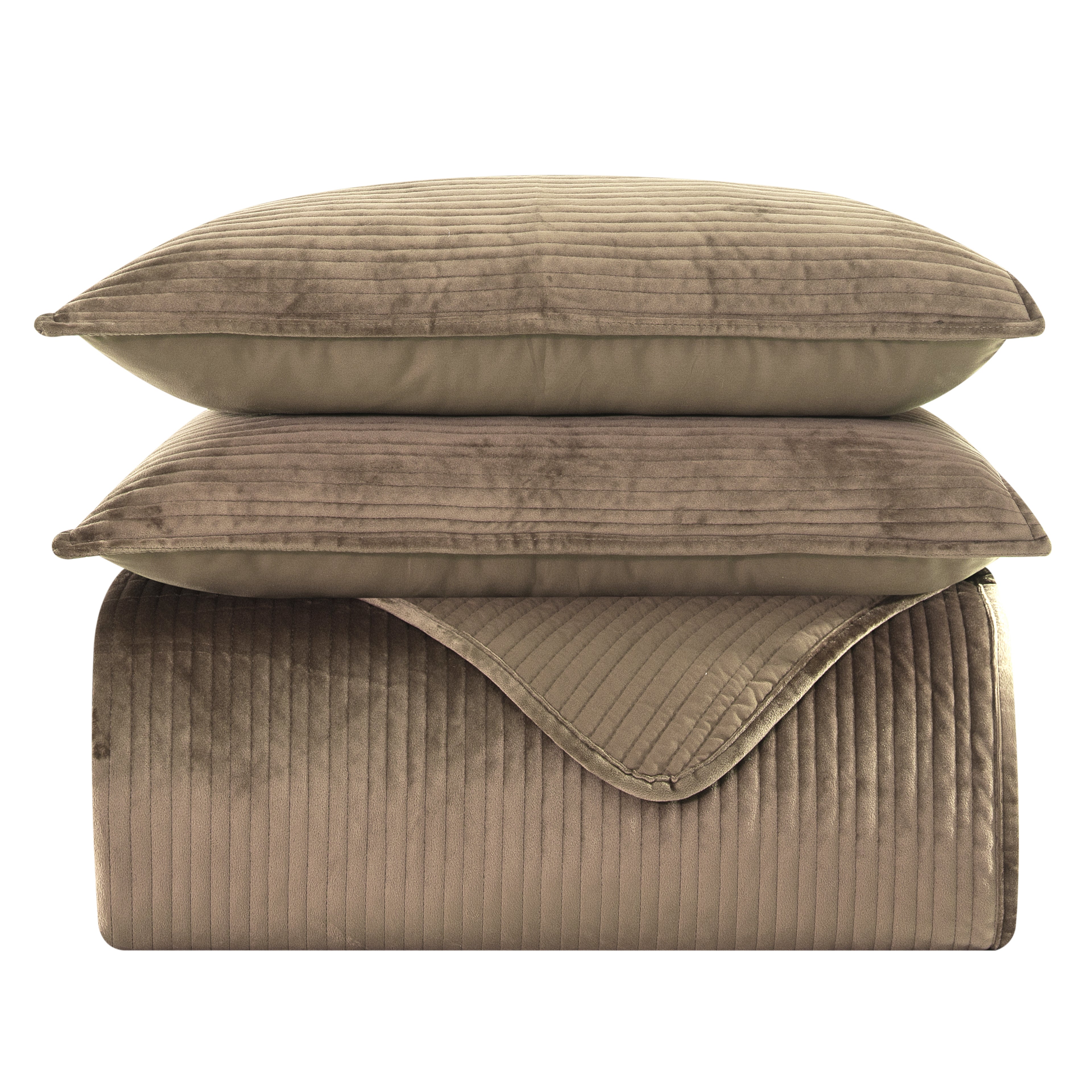 3-Piece Velvet Corduroy Stripe Quilted Bedspread Coverlet Set