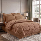 8-Piece Dobby Stripe Comforter Set - Includes 4-Piece Sheet Set with Double Sided Storage Pockets