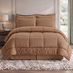 8-Piece Dobby Stripe Comforter Set - Includes 4-Piece Sheet Set with Double Sided Storage Pockets