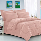 8-Piece Dobby Stripe Comforter Set - Includes 4-Piece Sheet Set with Double Sided Storage Pockets