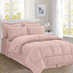 8-Piece Dobby Stripe Comforter Set - Includes 4-Piece Sheet Set with Double Sided Storage Pockets