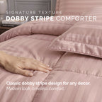 8-Piece Dobby Stripe Comforter Set - Includes 4-Piece Sheet Set with Double Sided Storage Pockets