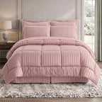 8-Piece Dobby Stripe Comforter Set - Includes 4-Piece Sheet Set with Double Sided Storage Pockets