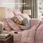 8-Piece Dobby Stripe Comforter Set - Includes 4-Piece Sheet Set with Double Sided Storage Pockets