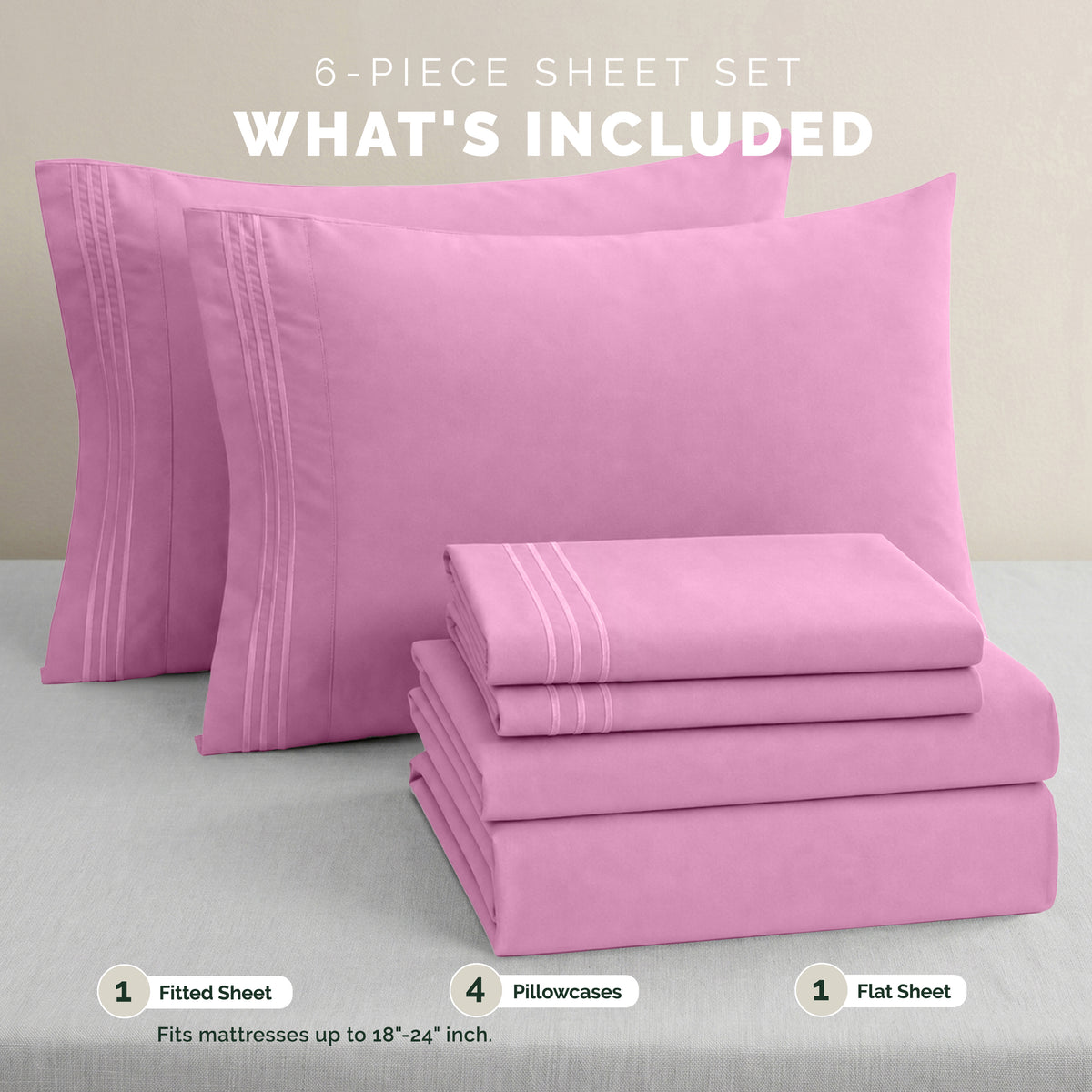 Extra deep Pocket 3 Line Embroidery, 6-Piece Sheet Set