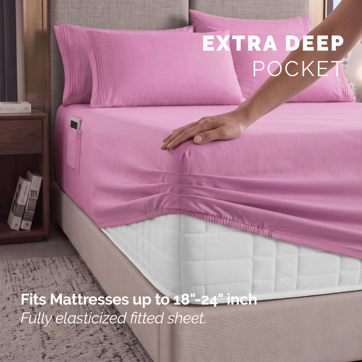 Extra deep Pocket 3 Line Embroidery, 6-Piece Sheet Set