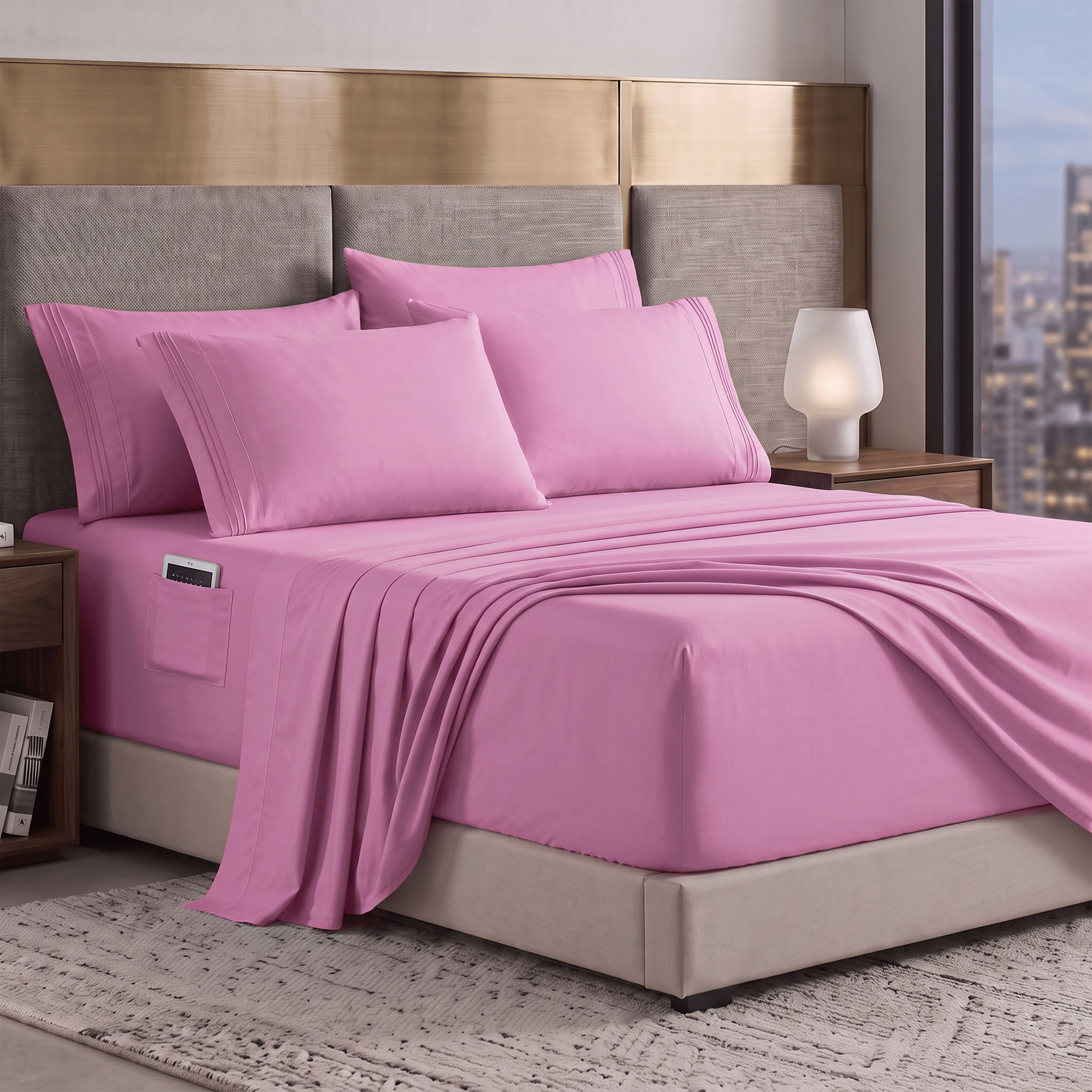 Extra deep Pocket 3 Line Embroidery, 6-Piece Sheet Set