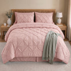 8-Piece Pintuck Pinch Pleated Comforter Set - Includes 4-Piece Sheet Set with Double Sided Storage Pockets