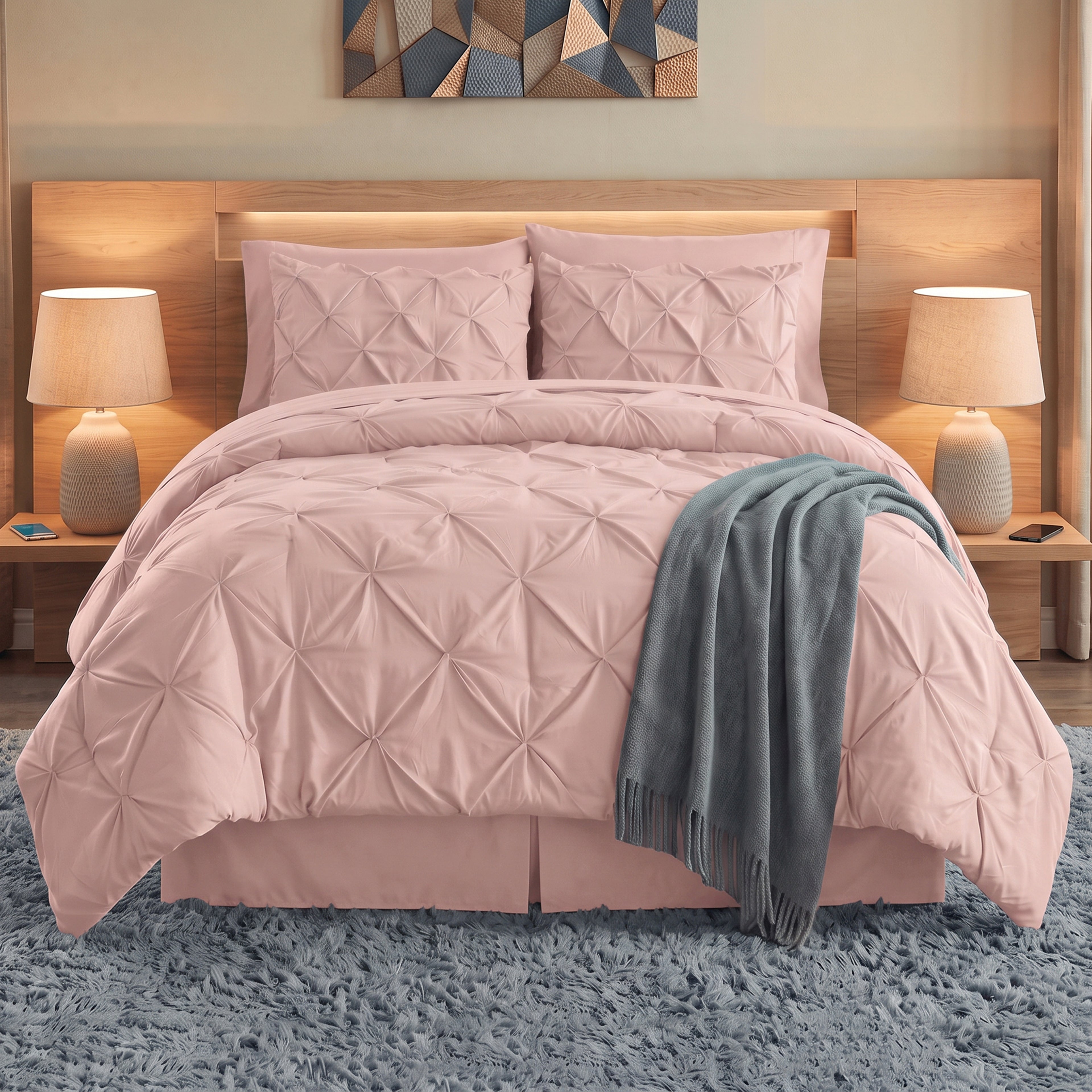8-Piece Pintuck Pinch Pleated Comforter Set - Includes 4-Piece Sheet Set with Double Sided Storage Pockets